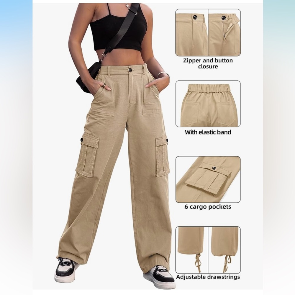 Tan Cargo Pants with Adjustable Drawstrings